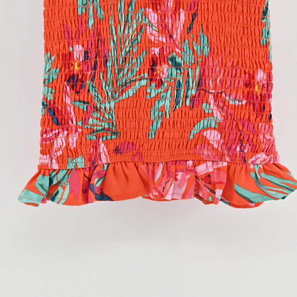 Sugar Lips Floral Smocked Ruffle Top Size S Tropical Vacation Sleeveless Orange - Picture 10 of 13